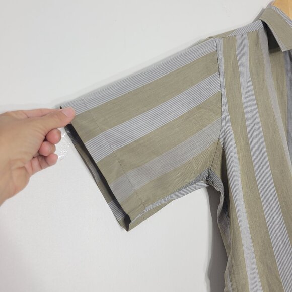 Cacharel Green Gray Striped Cotton Blend Collared Button Down Short Sleeves Sz S - Picture 3 of 9